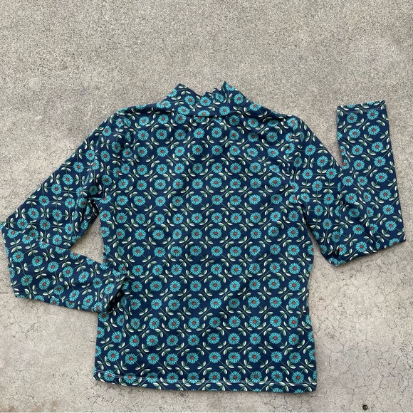Maeve Anthropologie Floral Blouse Mock Neck button shoulder Cottagecore blue L - Picture 5 of 6